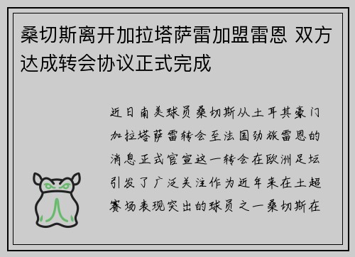 桑切斯离开加拉塔萨雷加盟雷恩 双方达成转会协议正式完成