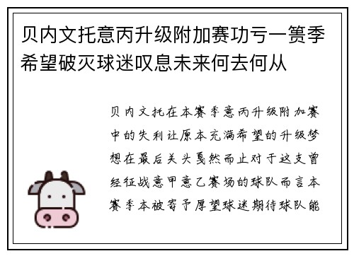 贝内文托意丙升级附加赛功亏一篑季希望破灭球迷叹息未来何去何从