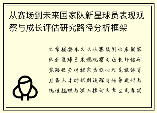 从赛场到未来国家队新星球员表现观察与成长评估研究路径分析框架